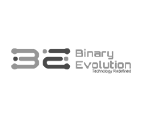 Logo of Binary Evolution with stylized letters "B" and "E" formed by binary digits. The text "Binary Evolution" appears to the right with the tagline "Evolving Patterns" beneath it.